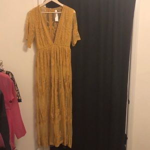 Yellow CAGE lace maxi dress